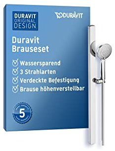 Duravit Brauseset, Duschset mit 3 Strahlarten (Rain, Pulse, Mono), Duschstange (810 mm) mit wassersparender Handbrause, Brauseschlauch mit Verdrehschutz, Chrom