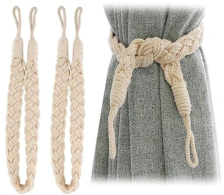 AWAVM 2 Stück Curtain Rope Buckle, Vorhang Raffhalter,Baumwolle Strickknoten Geflochtene Window Curtain Raffhalter Dekorative Vorhänge Holdback für Wohnzimmer, Schlafzimmer, Cafe