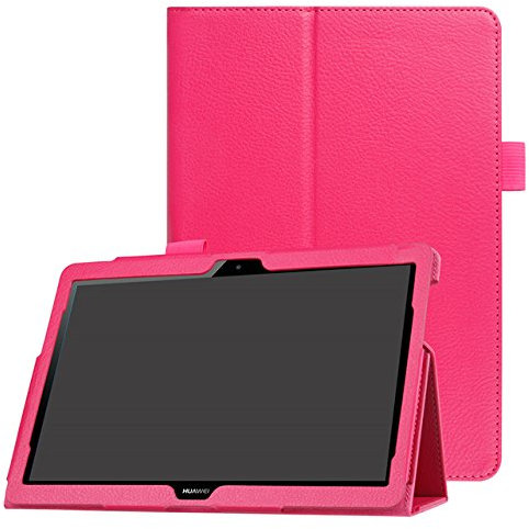 Custodia Flip Compatibile Con Huawei MediaPad T5 10 AGS2-W09/L09/L03 10.1 Tablet Cover Stand Pelle PU Pelle(Rose Red)