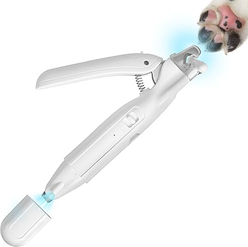 Airminti Krallenschere für Hunde mit Licht, 2 in 1 Leise Nagelschere und Krallenschleifer, Scharfe Klinge, Krallenschneider mit Spritzfest Schutzvorrichtung, für Kleine Mittlere Hunde und Katzen