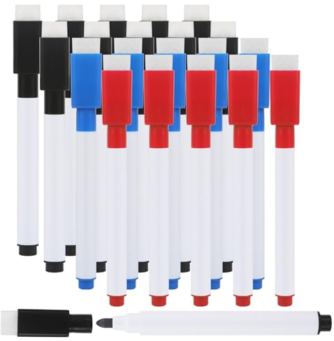 20 Piezas Rotuladores Pizarra Blanca Rotuladores Cristal Borrable Rotulador Pizarra Blanca para Oficina Escuela Hogar (Negro, Rojo, Azul)