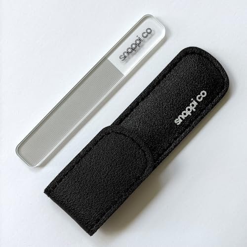 Snappi Co Crystal Nail File | Professional Grade Ultra Fine Grit | Emery Glass Tool for Smooth and Shapely Nail Care with Slimline Storage Pouch (Black Case)