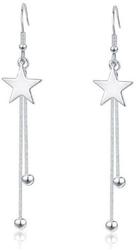 HZAOPZE 1 Paar Silber Ohrhänger Ohrringe, 925 Sterling Silber Damen Haken Ohrringe Hängend, Hypoallergen Tropfen Baumeln Ohrringe mit Stern, Lange Quaste Schlangenkette Ohrringe