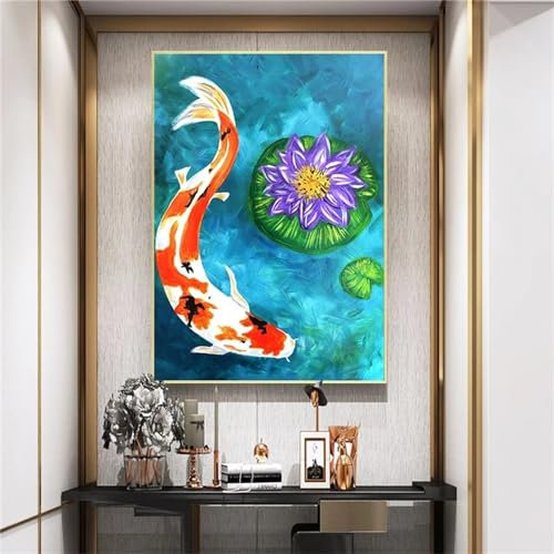 Koi Lotus Leinwand Bilder Poster Modern Wandbilder für Deko Wohnzimmer Schlafzimmer Wanddeko Pictures Posters 30x40cm