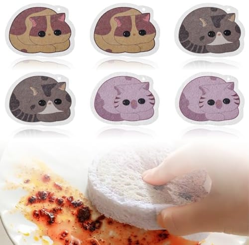 Teegxddy Putzschwamm - 6 Stück spülschwamm - reinigungsschwamm - Zellstoff-Baumwoll-komprimieren küchenschwamm - Nimmt Wasser auf und dehnt Sich aus doppelseitiger Geschirrspülschwamm