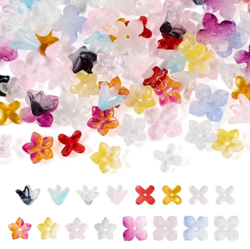 Cheriswelry Lot de 160 perles en verre transparent en forme de fleur pour la fabrication de bijoux, colliers, bracelets, boucles d'oreilles