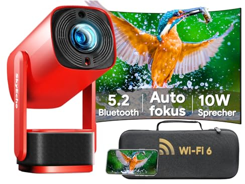 SkyEcho Autofokus Mini Beamer Handy - FreeONE K2 Automatische Trapezkorrektur Kleiner Smart Projektor, Android OS mit WiFi und Bluetooth, für Schlafzimmer Draußen Tragbar Film unterstützt 1080P 4K