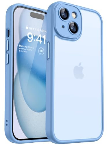 CANSHN Coque Mat pour iPhone 15 Plus 6,7 Pouces, Protection Complète de l'appareil Photo, [Toucher Doux et Soyeux] Fond Mat Translucide, Bleu Clair