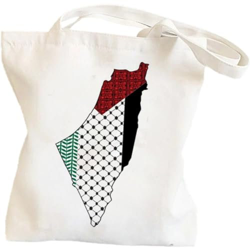 Keuyeo Palästina Karte Gedruckt Canvas Tasche Harajuku Frauen Einkaufstasche Retro Palästina Nationalkarte Handtasche Einkaufstasche Für Damen