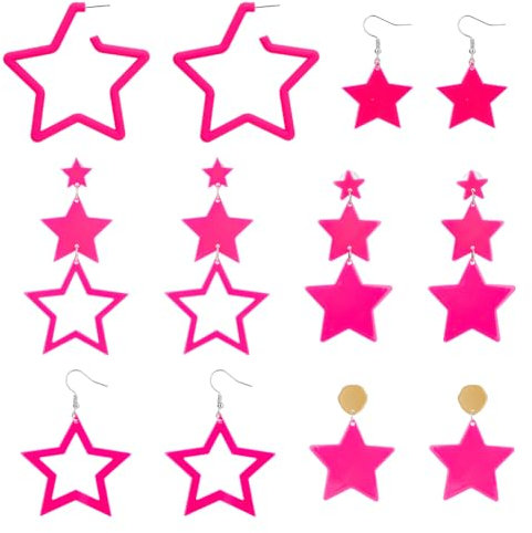 UNICRAFTALE 6 paires Boucles D'Oreilles Étoile Rose 6 styles 80s 90s Acrylique Rétro Fluo Mignonnes pour Femmes