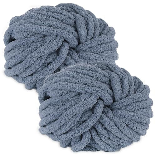 bechoanigel 2 Stück Dicke Wolle Garn 500g, Armstricken Wolle Dickes Garn, XXL Weiches Chunky Wolle, Super Weich Chenille Wolle zum Häkeln für Decken, Schals, Mützen, Haustier Nest (Dunkelgrau)