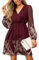 CUPSHE Women's Floral Print Chiffon A-Line Mini Dress Long Peasant Sleeves Elastic Autumn Dress Burgundy Floral M