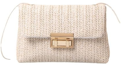 Fokroin Sac Paille Femme, Sac a Main Femme, Sac Paille, Sac Osier, Sac Bandouliere Femme ete, Pochette en Paille pour Femmes, Tissé Élégant Clutch pour Parti Mariage Plage Vacances