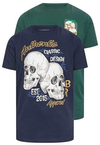 BadRhino Big & Tall 2 Pack & Navy Blue Skull Print Graphic T-Shirts - Men's - Plus Size Curve