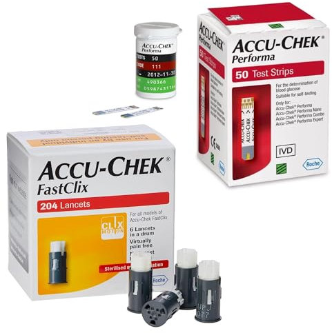 Accu FastClix Lanzetten + Accu Performa-Teststreifen, vorinstallierte 204 Lanzetten-Packung + 50 Testkassetten-Bundle | Sparpaket MG Living
