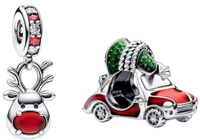 Annmors 925 Sterling Silber Charms Anhänger für Europäische Armbänder Halskette Christmas Car Moose mit 5A Zirkonia,Weihnachten,Muttertag,Geschenk anhänger für Frauen Mädchen