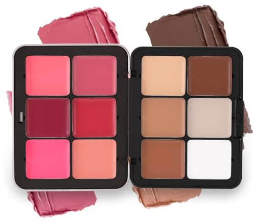 KARLOR Cremig Blush Contour Palette, 12 Farben Concealer Rouge Konturen Paletten, 6 Cremig Rouge + 6 Concealer & Contouring Makeup Multifunktional Blush Creme matt bebaubar Bronzer Palette