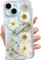 Riccase for iPhone 13 Case Clear with Real Dried Flower Patterns, Shockproof Transparent Soft TPU Protective Bumper Slim Glitter Cute Floral for iPhone 13 Phone Case,Daisy