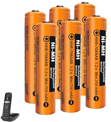 Lot de 6 Piles Rechargeables AAA 750 mAh 1.2V pour téléphone sans Fil Gigaset, NI-MH Batteries Rechargeables pour téléphones Fixes Panosonic