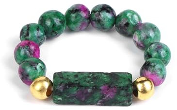 XSDSLS Elastische Naturstein Ring für Damen 4mm Naturstein Perlen Ring Elastische Perlen Ring Kristall Naturstein Tigerauge Amethyst Ring Geburtstag Geschenke für Damen (Grüne Jade)