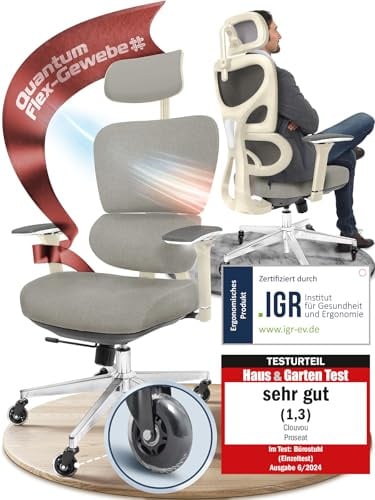 CLOUVOU ProSeat Bürostuhl Ergonomisch [TESTSIEGER] Schreibtischstuhl 100% individuell einstellbar | Büro Stuhl & Gaming Stuhl | Computerstuhl Home Office Chair Ergonomic | Drehstuhl 150 kg