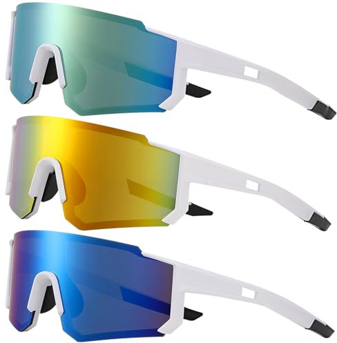 Utensilsto 3 Stück Schnelle Brille Herren Damen Fahrradbrille UV 400 Sportbrille Sport Sonnenbrille Laufbrille MTB Fahrrad Brillen für Herren Rennrad Fahrrad Ski Rave Golf Outdooraktivitäten (weiß)