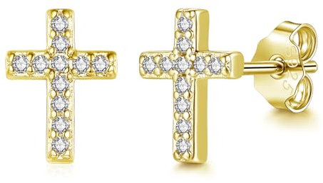 Zolkamery Ohrstecker Silber 925, Klein Silber Kreuz Ohrringe Stecker mit Zirkonia, 925 Sterling Silber Damen Vergoldete Ohrstecker, Gold Unisex Hypoallergene Schlafen Ohrstecker für Mädchen Männer