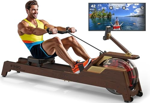 VOWVIT Rudergerät für zuhause: Wasser-Rudergerät aus Holz mit vertikalem Wassertank, Bluetooth-fähig, für Benutzer bis 210CM, 2 Jahre Garantie (Gold)