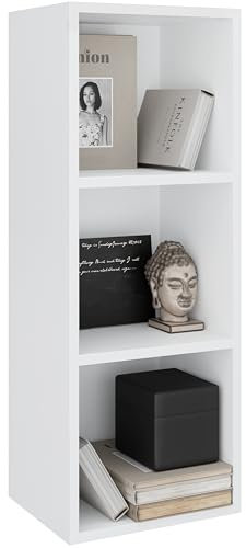 White Bookcase 3 Tier Cube Storage Bookshelf shelving Display Storage unit Tall Freestanding Open Narrow Book Shelf for Office, Living Room, Bedroom, Furniture H80 x W30 x D24 cm