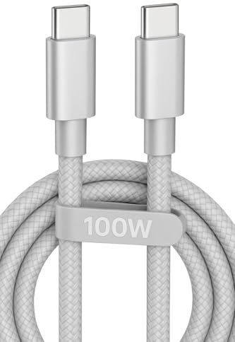 AR&M USB C to USB C Cable (1M 2M 3M), Fast Charging Nylon Braided Cord, Compatible with iPhone 15, 16 Pro Max, Samsung Galaxy, Android Phones, Tablets, and More – Silver (3m)