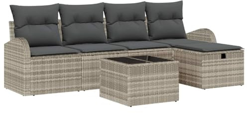 vidaXL Garten-Sofa-Set mit Kissen 6 pcs Hellgrau Poly Rattan, Garten und Terrasse, Modulares Outdoor-Sofa-Set, robuster Loungesitz, wetterfest, verstellbare Füße, vielseitige Möbel