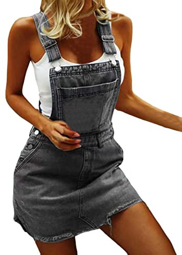 Vestito Salopette de Denim Donna Senza Maniche Abito di Jeans Estiva Casual Gonna Corta Moda Buco Strappato Vestito Scamiciato di Jeans Pantaloncini