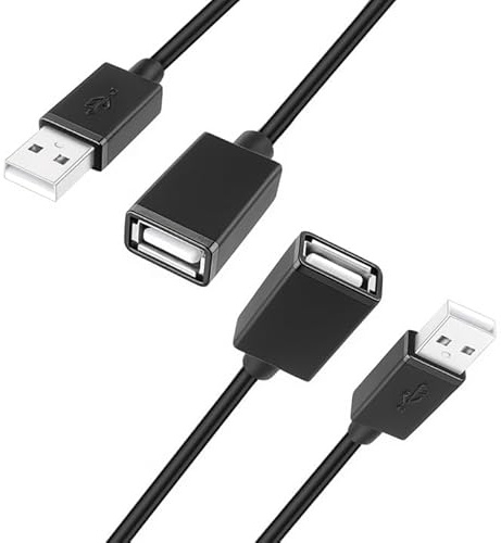 2 Pack USB 2.0 Extension Cable,2m+2m USB A Male to A Female Extender Cable,480Mbps Data Transfer Extension Lead Cables for Printer,Scanner,Camera,Keyboard,Card Reader,Hard Drive,USB Disk,Webcam(Black)
