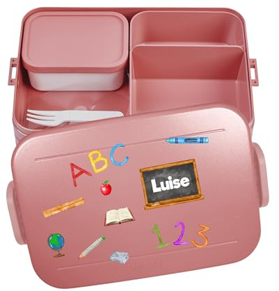 Mepal Bento Lunchbox Take a Break personalisiert ABC, Brotdose mit Fächern Einsatz, Lunch Box mit Name, Bento Box Set Geschenk Einschulung Large Rot