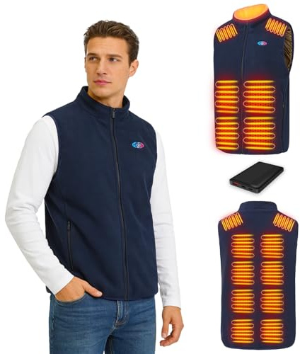 MOTUSANA Heated Vest for Men with Power Bank,15 Heating Zones & 3 Heat Levels,10,000mAh Battery Pack,Lightweight Fleece Heated Gilet for Hiking,Skiing,Camping in Winter（L）