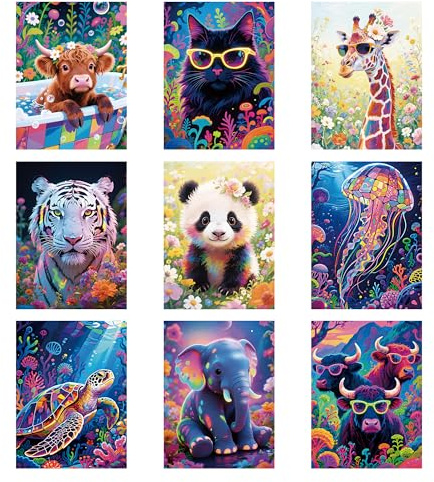 MICHIHOMIE 9 Stück DIY 5D Diamond Painting Set Tiere - 30x40 cm Vollbesetzt mit Runden Diamanten, Bastelset für Erwachsene, Anfänger, Wanddekoration für Wohnzimmer, Schlafzimmer