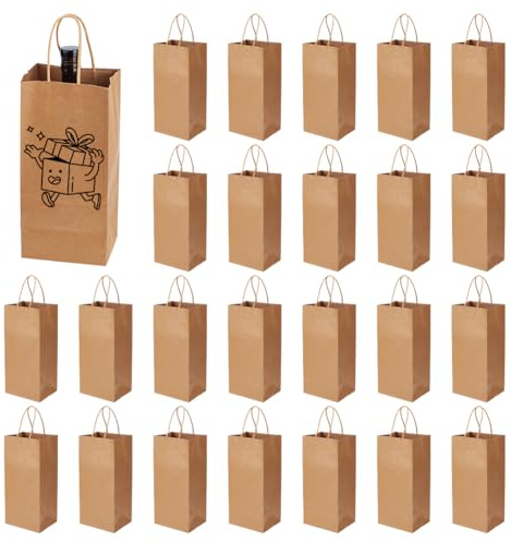 NBEADS 100 Pcs Sacs à Vin en Papier Kraft, 12.7x10.2x27cm Sacs Cadeaux en Papier avec Poignées Sacs pour Bouteilles de Vin en Vrac pour Champagne Whisky Vendre au Détail Faveur du Parti, Tan
