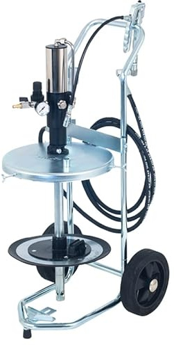 OMPI Pompa per Grasso Carrellata Professionale, Pneumatica, Argento e Nero, 400 Bar, con Membrana Premigrass, Portata 2400g/min, Dimensioni 500x500x960mm, per Fusti 18-25 Kg