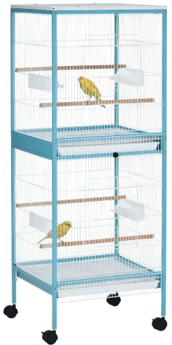 PawHut Großer Vogelkäfig 1,7 ft Breite für 55 Spannweite, Hellblau | Vogelvoliere Innen, Mehrfachtür-Design, für Kanarienvogel, Fink, Sittich