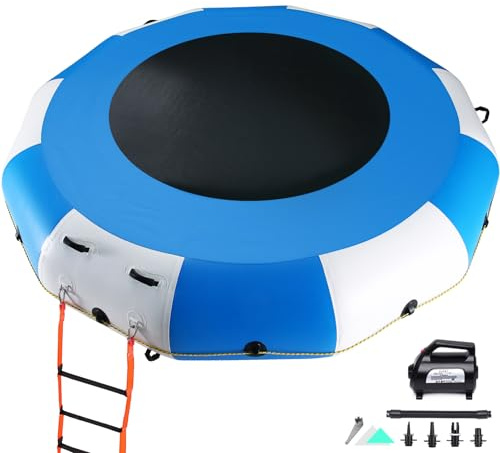 ROMELANDS Aufblasbares Wassertrampolin, 3M Tragbares Schwimmendes Trampolin für See, Pool, Meer, Schwimmen, Angeln, Wasserhängematte mit Pumpe und Strickleiter Blau