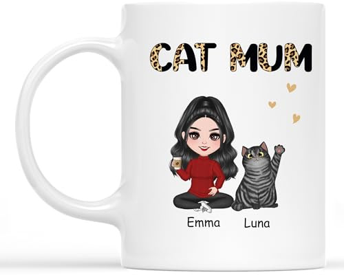 Personal Chic Custom Mug Name - Cat Mum Leopard Pattern - Cat Mug, Mothers Day Cups Gifts, Personalised pet Mugs, Cats Mugs for Women, Cute Gifts for Mum (1-cat)