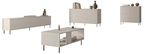 Mirjan24 Wohnzimmer-Set Litzog I, Anbauwand, Wohnzimmerschrank, Griffloses Öffnungssystem, im Set: 2X Kommode, TV-Schrank, Couchtisch (Cashmere)