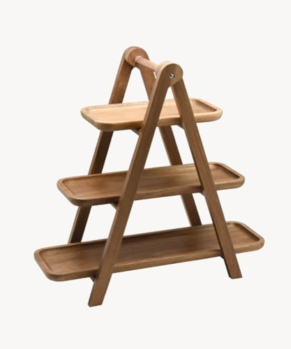 Zoha Akazienholz-Etagere Scala - 3-stöckiger Servierständer, Moderne Holz-Obstetagere, platzsparende Präsentation zum Anrichten von Kuchen, Gebäck, Fingerfood, Buffet, Küche, Festtafel