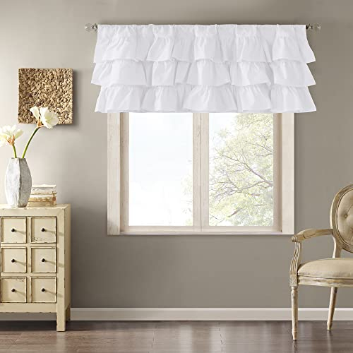 Madison Park Anna Oversize-Volant mit Rüschenstange, klassischer Vintage-Baumwollvolant für Fenster, 127 x 45 cm, Weiß