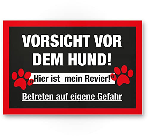 Komma Security Warnung vor dem Hund Schild - hier ist mein Revier Hinweisschild wetterfest Hundeschild Gartentor Einfahrtstor die Haustür Türschild Abschreckung Warnschild Einbruchschutz