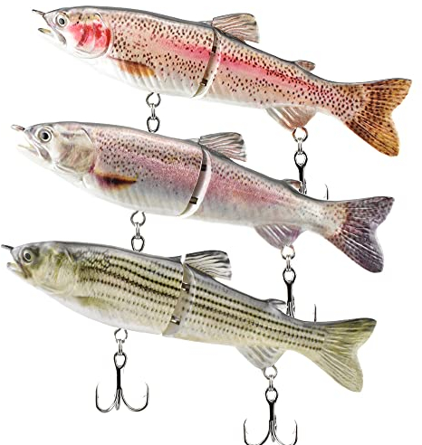 ODS 3 Stück Fischköder 2-Abschnitt Kunstköder Wobbler Angelköder mit Drillingshaken für Barsch Zander Forellen Hecht (F2J04-kit 1)