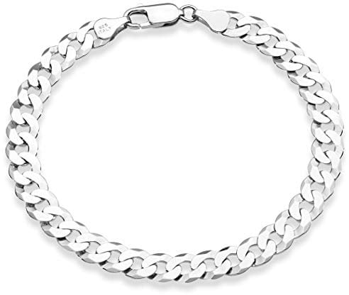 Miabella 925 Sterling Silver Italian 7mm Solid Diamond-Cut Cuban Link Curb Chain Bracelet for Men Women, 7.5, 8, 8.5, 9 Inch Made in Italy (8)