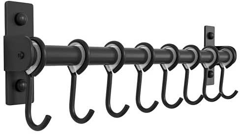 Dseap Pot Rack - Pots and Pans Hanging Rack Rail with 8 Hooks, Pot Hangers for Kitchen, Wall Mounted, Black