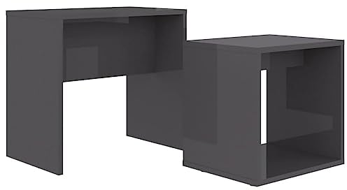 vidaXL Couchtisch Set Beistelltisch Satztisch Sofatisch Kaffeetisch Wohnzimmertisch Teetisch Nachttisch Hochglanz-Grau 48x30x45cm Holzwerkstoff