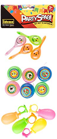 Idena 40442 Party Fun Set Comprenant 14 pièces, 4 hochets, 6 Ans et 4 seringues à Eau, Couleurs Vives